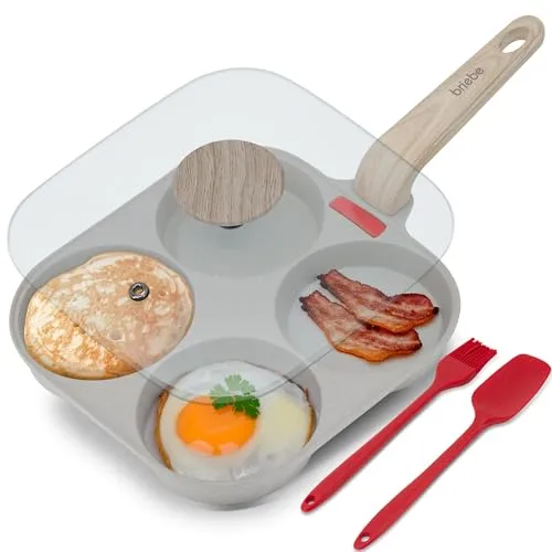 briebe Induktionspfanne – 4-in-1 Pfanne für Spiegeleier, Pfannkuchen & mehr - Vielseitige Pfanne für bis zu 4 Spiegeleier oder Pfannkuchen, mit hochwertiger Antihaftbeschichtung und Glasdeckel – ideal für alle Herdarten und zeitsparendes Kochen.