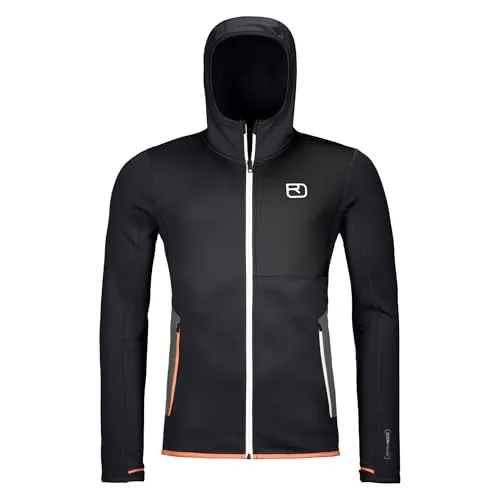 Ortovox Fleece Hoody Men Black Raven (L) - Hochwertige Herrenjacke aus recyceltem Polyester und Merino, atmungsaktiv und isolierend für optimale Bewegungsfreiheit bei winterlichen Outdoor-Aktivitäten.