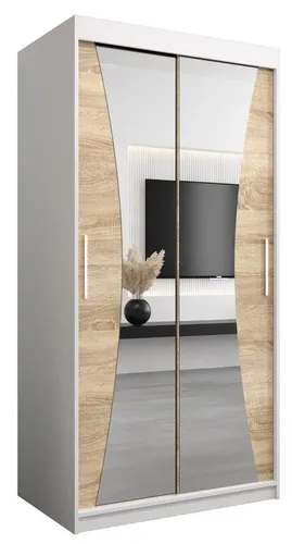 ABIKS MÖBEL Schwebetürenschrank MONACO mit Spiegel - Moderner Schwebetürenschrank für stilvolle Schlafzimmer. Bietet optimalen Stauraum mit Kleiderstange und mehreren Regalen. Robuste Materialien und elegantes Design, ideal für kompakte Räume.