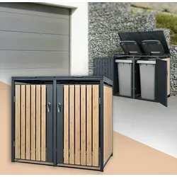 ML-Design Mülltonnenbox 2er 240L - Mülltonnenboxen in stilvoller Anthrazit-Lärchenoptik, wetterfest und abschließbar. Perfekte Lösung für Ordnung im Garten mit einfachem Zugang durch integrierte Zugseile.