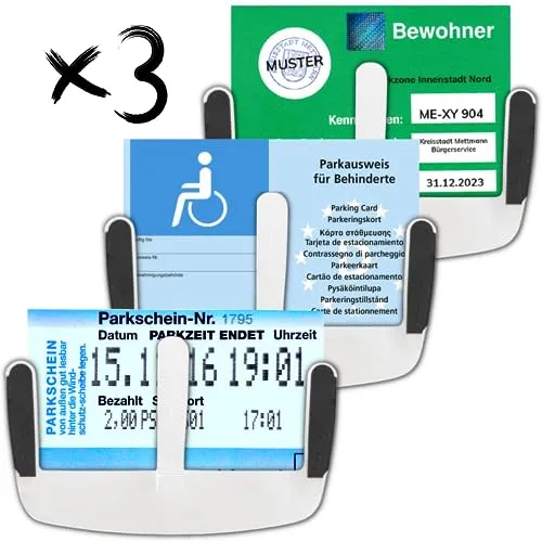Parkausweis Halterung Windschutzscheibe x3PCS - Praktische Windschutzscheibenhalter für Parktickets, Behindertenausweise und mehr - sicher und sichtbar aufbewahrt, hitzebeständig und einfach zu montieren.
