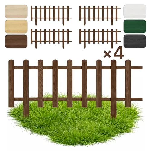 Floranica 4er Set Holz-Zierzaun 100 x 30 cm Braun