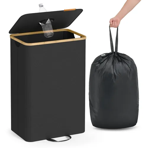 SONGMICS Flaschenkorb - 95/135 L Flaschensammler - Flaschenkörbe mit praktischem Lochdesign für einfaches Entleeren, in stilvollem Tintenschwarz-Naturbeige, ideal für die umweltbewusste Aufbewahrung von Pfandflaschen.