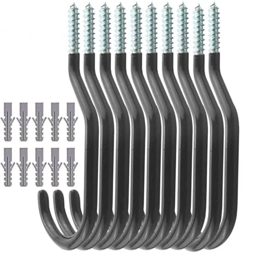 TooTaci 10 Stück Wandhaken Schwerlast, Garagenhaken & Fahrradhalterung zum Schrauben, Robuste Schwerlasthaken Wand für Garage & Keller, Garagenhaken Wandhaken für Fahrräder, Schwarz