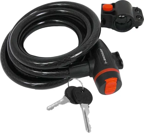 Dunlop, Fahrradschloss Spirale 180cm Kabelschloss Mit Halterung 2 Schlüssel, Schwarz