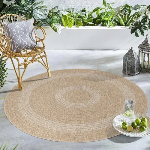 Carpetsale24 Runder In & Outdoor Teppich - Wetterfest in Sisal Optik Beige 80 cm - Teppiche für Innen und Außen: Wetterfest, pflegeleicht und mit modernem Sisal-Design, ideal für Balkon, Terrasse und Wohnzimmer. OEKO-TEX zertifiziert für ein sicheres Zuhause.
