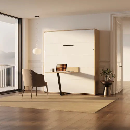 SMARTBett Schrankbet+ Tisch 160x200  M3 Tiefe 55cm Kaiserberg Eiche / Weiss