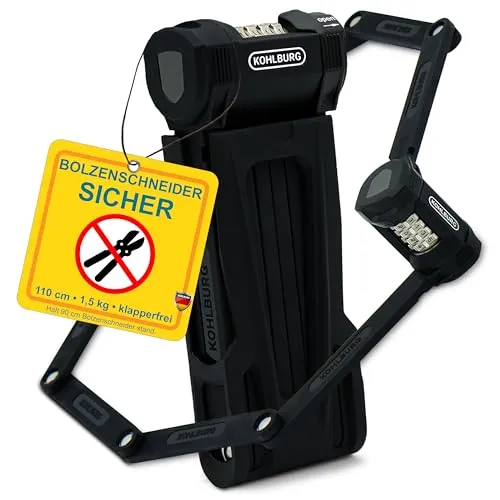 KOHLBURG 110cm Fahrrad Faltschloss Zahlen [Bolzenschneider-sicher] mit Zahlencode & Halterung – Fahrrad Zahlenschloss – Fahrradschloss Zahlenschloss hohe Sicherheit – Bike Lock & e Bike Schloss