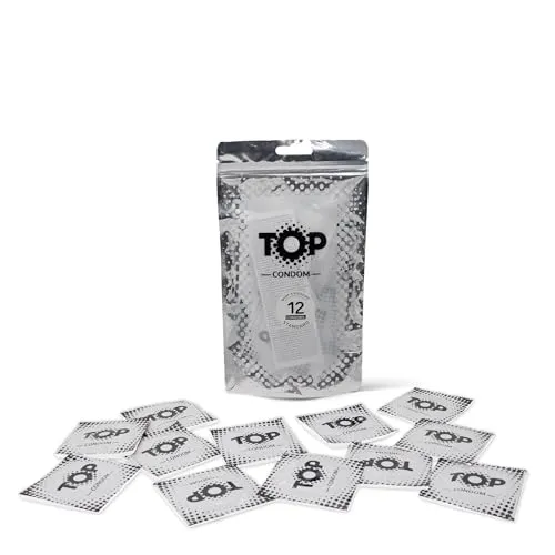 TOP Kondome 12 Stück Packung, Standard, natürlich und gefühlsecht, aus Latex, mit Reservoir, Durchmesser 53 mm, für Männer