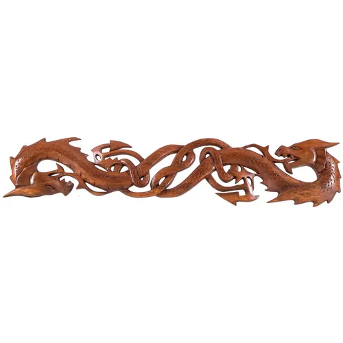 Wandschmuck 2 Drachen Wandbild - Handgefertigte Holzkunst - Kunstvolles Wandbild aus braunem Holz mit keltischen Drachenmotiven. Ideal für eine stilvolle Dekoration in jedem Raum, bringt orientalischen Flair in Ihr Zuhause.