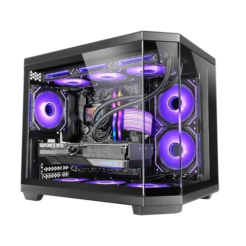 Mars Gaming MC-3TCOREM, Gaming-Gehäuse Custom Micro-ATX, Drei Fenster aus Gehärtetem Glas, Seitliches Dual-Kammer, Unterstützung für 360mm Wasserkühlung, Kabelmanagement, Mini-Tower-PC, USB-C, Schwarz