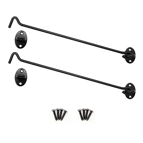 CHSEROK 2 Stück 300mm Sturmhaken, Sturmhaken mit Ose, Sturmhaken Edelstahl, mit Schrauben für Kabinenhaken, Türhaken und Riegel (schwarz)