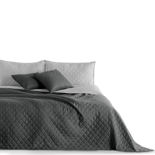 DecoKing Tagesdecke 260 x 280 cm Graphit anthrazit grau Silber Bettüberwurf zweiseitig pflegeleicht Axel