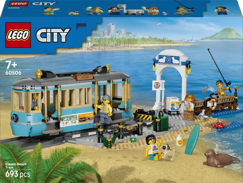 LEGO® City 60506 - Klassische Strandstraßenbahn - Vollständiges Set mit 693 Teilen für kreative Bauabenteuer. Ideal für Kinder ab 7 Jahren, fördert die Fantasie und das Geschick. Verpackt in einer ansprechenden Schachtel.