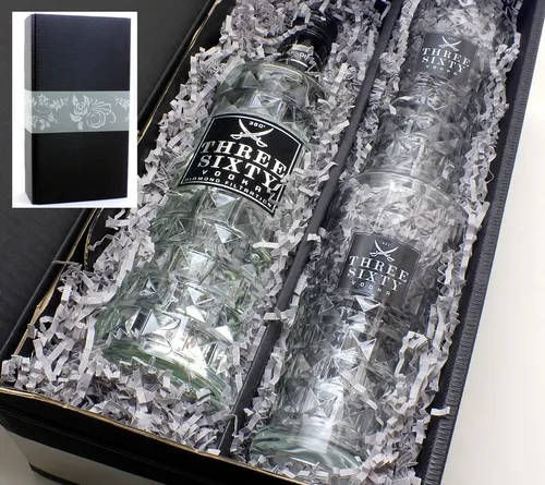 Three Sixty Vodka 37,5% 0,7l mit 2 Longdrink Gläser 0,3l in Geschenkkarton -Glas