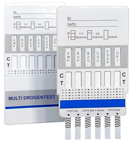 One+Step Drogentest I Drogentest Schnelltest für 6 Drogenarten: Kokain I Opiate I Amphetamin I EDDP I Benzodiazepin I Buprenorphin