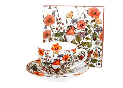 DUO FLORAL Tasse 250 ml WILD BIRD mit Untertasse, New Bone China Porzellan