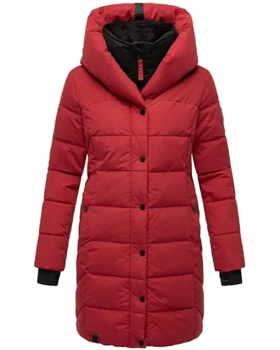 Navahoo Damen Wintermantel Knutschilein Dark Red Gr. L - Stylischer Steppmantel mit Kapuze und abnehmbarem Fleece-Kragen, ideal für kalte Wintertage - vereint elegantes Design mit hohem Tragekomfort.