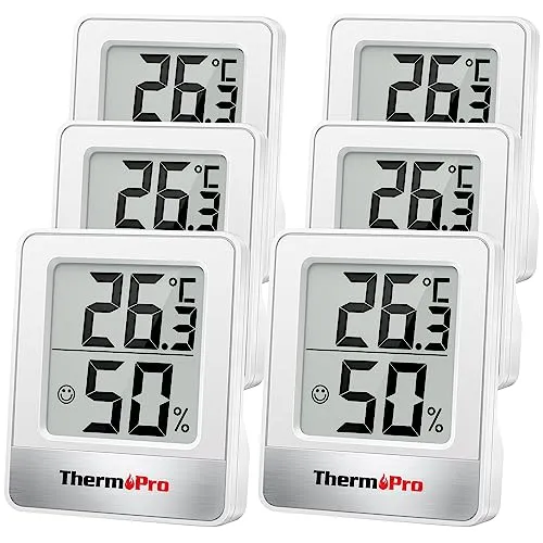 ThermoPro TP49-6 Kleines digitales Hygrometer, Innenthermometer, Raumthermometer, Temperaturmonitor und Feuchtigkeitsmesser für den Komfort des Büros zu Hause, Reptilienthermometer, 6 Stück
