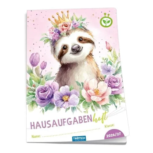 TRÖTSCH - Jahresbezogenes Hausaufgabenheft Grundschule Faultier 26/27: Planer Schülerkalender Hausaufgabenheft Timer für die Grundschule