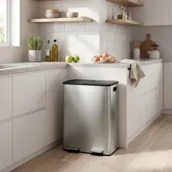 SONGMICS Edelstahl Mülleimer Küche, 2 x 30 Liter, Tretmülleimer mit Softclose-Deckel - Eleganter Edelstahl-Mülleimer mit 2 Fächern für einfache Mülltrennung. Hygienische Bedienung durch Fußpedal und leises Schließen des Deckels. Ideal für moderne Küchen und einfache Reinigung dank herausnehmbarer Inneneimer.