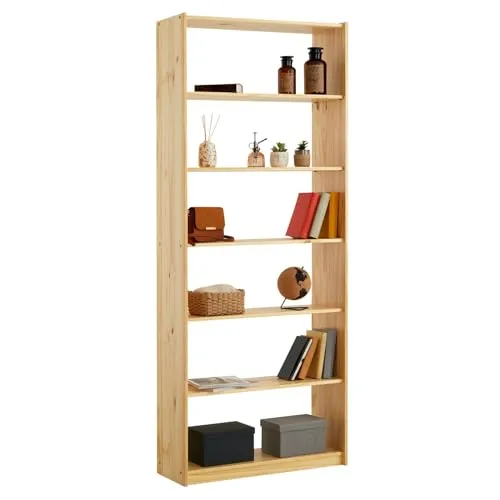 IDIMEX Standregal mit 7 Böden - Büro-Bücherregal aus massivem Kiefernholz, bietet viel Platz für Bücher und Utensilien, mit natürlichem Look und schickem, schlichtem Design.