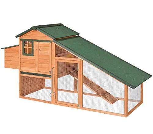 Dehner Lieblinge Hühnerstall Cottage - Wetterfest und Praktisch - Kleintierkäfige: Ländlicher Hühnerstall mit überdachtem Auslauf und Legenest für optimale Hühnerhaltung. Schützt vor Feinden und sorgt für Hygiene durch herausziehbare Kot-Schublade.