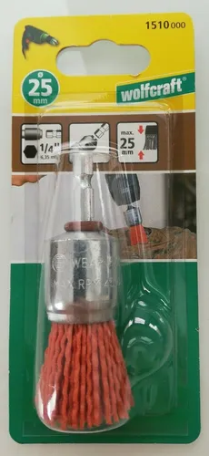 wolfcraft Nylon-Pinselbürst, 6mm Schaft, rot/aggressiv Ø25mm