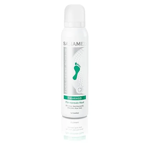 Sanamed Fuß Creme Schaum, Smaragd, Fußschaum bei trockener Haut, mit Urea, Nachtkerzenöl, Aloe Vera, 150ml, 150 ml