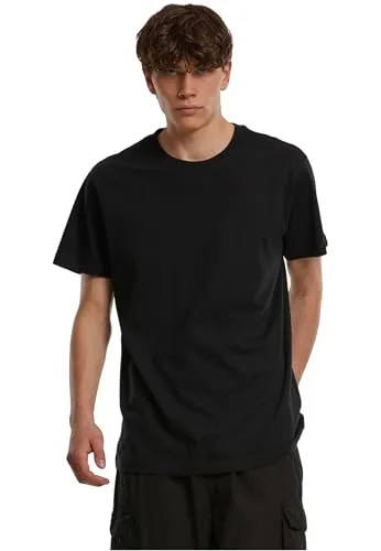 Build Your Brand Herren T-Shirt Round Neck, Männer Basic T-Shirt mit Rundhalsausschnit, Regular Fit, Baumwolle, Black, 5XL