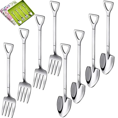Ancuioyz 8-teilige Besteck Set kleine Edelstahl-Kuchen-Fruchtgabel, Teelöffel, Eislöffel, Dessertlöffel, Rührlöffel in Schaufelform