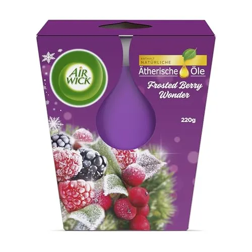 Air Wick Wohlfühl-Duftkerze XL im Glas – Duft: Frosted Berry Wonder – Bis zu 40 Stunden Brenndauer – Enthält natürliche ätherische Öle – 220 g Duftkerze