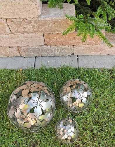 Dekokugel Flower 3er Set 20/15/10 cm Edelstahl matt gebürstet