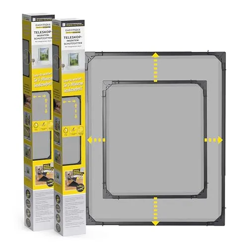 EASYmaxx Insect Protect | Teleskop-Insektenschutzgitter - Fliegengitter für Fenster, werkzeuglose Montage in 3 Minuten, flexibles Design für individuelle Größenanpassung, optimale Durchsicht und effektiver Schutz vor Insekten.
