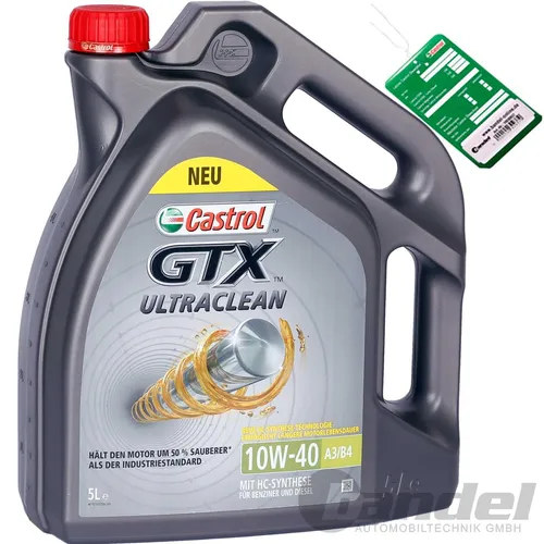 LITER CASTROL GTX 10W-40 A3/B4 MOTORÖL für VW 501 01/505 00 +Öl-Anhänger 5