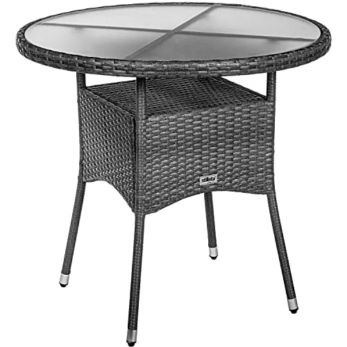 STILISTA Beistelltisch rund Milch-Glas Tischplatte Polyrattan, Farb- und Größenwahl, 80 cm grau
