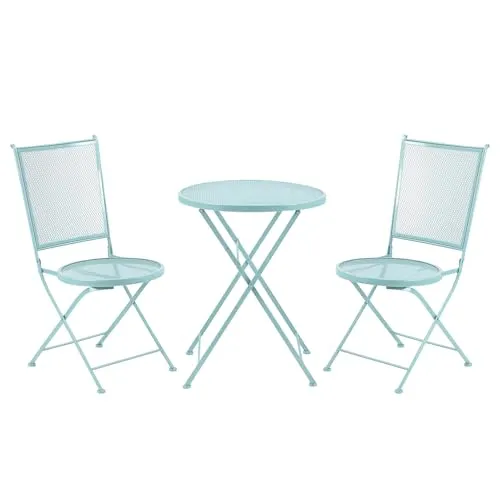 Outsunny 3-teiliges Bistro-Set Garten Sitzgruppe Gartengarnitur 1 Tisch+2 Faltbare Stühle für Terrasse Balkon Blau Metall