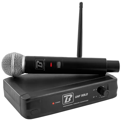 Komplettes System mit kabellosem Handmikrofon – BoomToneDJ UHF SOLO F1. UHF, klares Signal, lange Reichweite, Laufzeit von 5 Stunden, ideal für Live-Veranstaltungen, Karaoke und Präsentationen