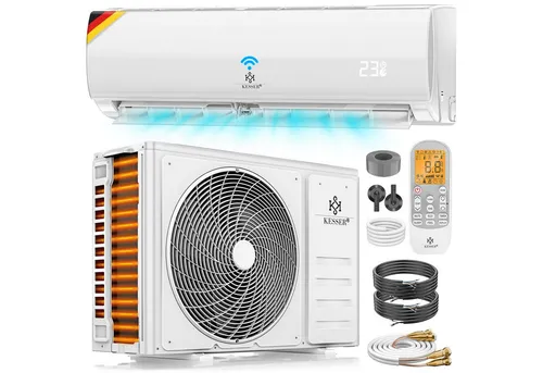 KESSER® Split Klimaanlage Set Quick Connect 9000 BTU – WiFi Klimagerät mit Heizfunktion - Klimaanlage mit 9000 BTU, einfach per App steuerbar. Ideal für schnelle Kühlung und effizientes Heizen in Wohn- und Arbeitsräumen.