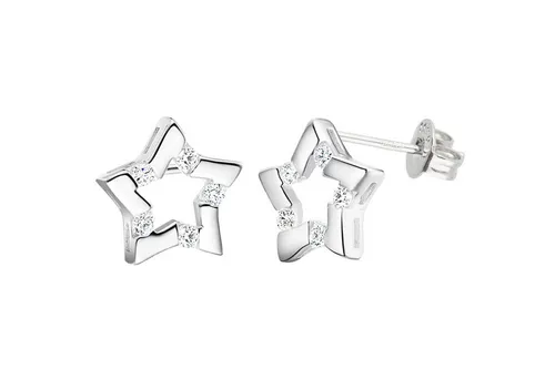 LÖB Paar Ohrstecker Silber Ohrringe Zirkonia Steine Sterne Ohrstecker Stecker Klein Modern (Geschenke für Frauen Beste Freundin Mutter Mama Damen zum Geburtstag Weihnachten Weihnachtsgeschenke, Inkl. Schmuckbox), Damen Sternchen Glitzer Strass Steinchen Minimalistisch Geometrisch
