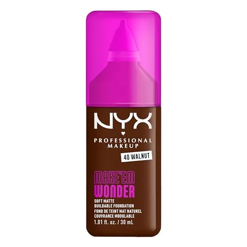 NYX Professional Makeup Make 'EM Wonder Foundation, 24H Soft Matte Aufbaubare Foundation, Mit hoher Deckkraft, Mattes Finish, 39 Walnut