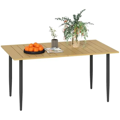 Outsunny Gartentisch mit Schirmloch – Stilvolles Lamellendesign für Garten & Balkon - Der Outsunny Gartentisch mit Schirmloch (150 x 90 cm) bietet Platz für bis zu sechs Personen. Sein elegantes Lamellendesign sorgt für einen besonderen Blickfang und ist ideal für gesellige Stunden im Freien.