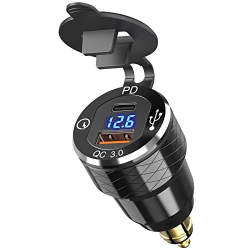 USB Din Hella Steckdose Adapter für BMW Motorrad: USB C PD 30W Ladegerät 12V Wasserdicht EU Typ C USB Stecker QC3.0 Anschluss mit LED Voltmeter für iPhone DC 12-24 Volt Europäisch Ducati Triumph BMW