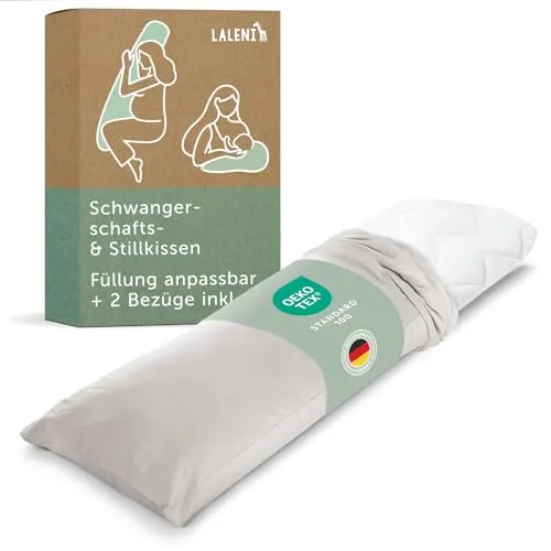 Laleni Schwangerschaftskissen 40x145 cm + 2 Bezüge | Oeko-TEX zertifiziertes Stillkissen Seitenschläferkissen | entlastendes Pregnancy Pillow | Kissen Seitenschläfer | Lagerungskissen + 2 Bezüge Grau