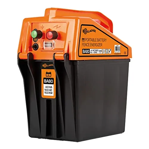 Gallagher Weidezaungerät/Batteriegerät BA80 (9V/12V) - Elektrozaun für Pferde, Rinder, Schafe, Rehe & Hirsche, Schweine, Ziegen - Geeignet für Weidezäune bis 24 km