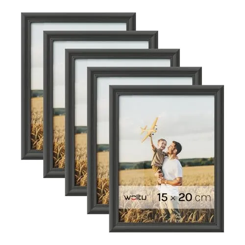 WOLTU Bilderrahmen 15x20cm - 5er Set Holzrahmen mit Passepartout - Wand- & Tischbilderrahmen aus hochwertigem Massivholz, stabil und langlebig. Ideal für vertikales und horizontales Aufhängen, perfekt zur individuellen Raumgestaltung.