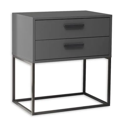 BOXXX Nachtkommode SUNA - Stilvolle Eleganz für Ihr Schlafzimmer - Nachttisch mit zwei geräumigen Schubladen und trendigem Graphit-Design, ideal für moderne Schlafzimmer. Hochwertige Holznachbildung garantiert Langlebigkeit und Stabilität.