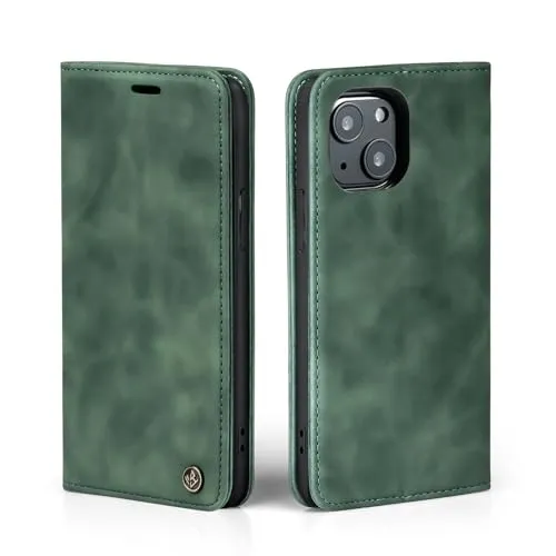 LBH Handyhülle für Apple iPhone 13 in Grün mit Karten- und Geldfach Smartphone Hülle mit Standfunktion Flip Case Schutzhülle Magnetverschluss Vintage