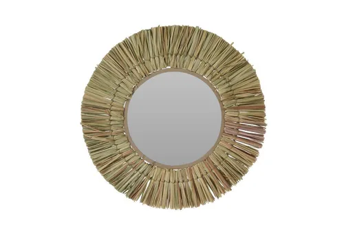 Spetebo Dekospiegel Wand Spiegel rund mit Gras Rahmen - Ø 41 cm (Packung, 1-St., mit Aufhängeöse), Hängespiegel Wanddeko Deko Spiegel