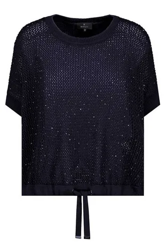Monari Strickpullover mit Strasssteinen - Eleganter Ajour-Strickpullover aus 100% Baumwolle, ideal für modebewusste Frauen. Der Rundhalsausschnitt und das charmante Bindeband am Saum sorgen für einen stilvollen Look in jeder Situation.